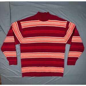 Godbody Men’s Red Orange White Striped Acrylic Crewneck Sweater L